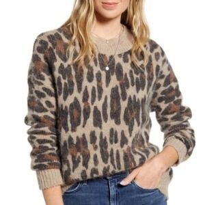 Rails Lana Leopard Print Alpaca Wool Crewneck Sweater Spotted Hazel Large NWT